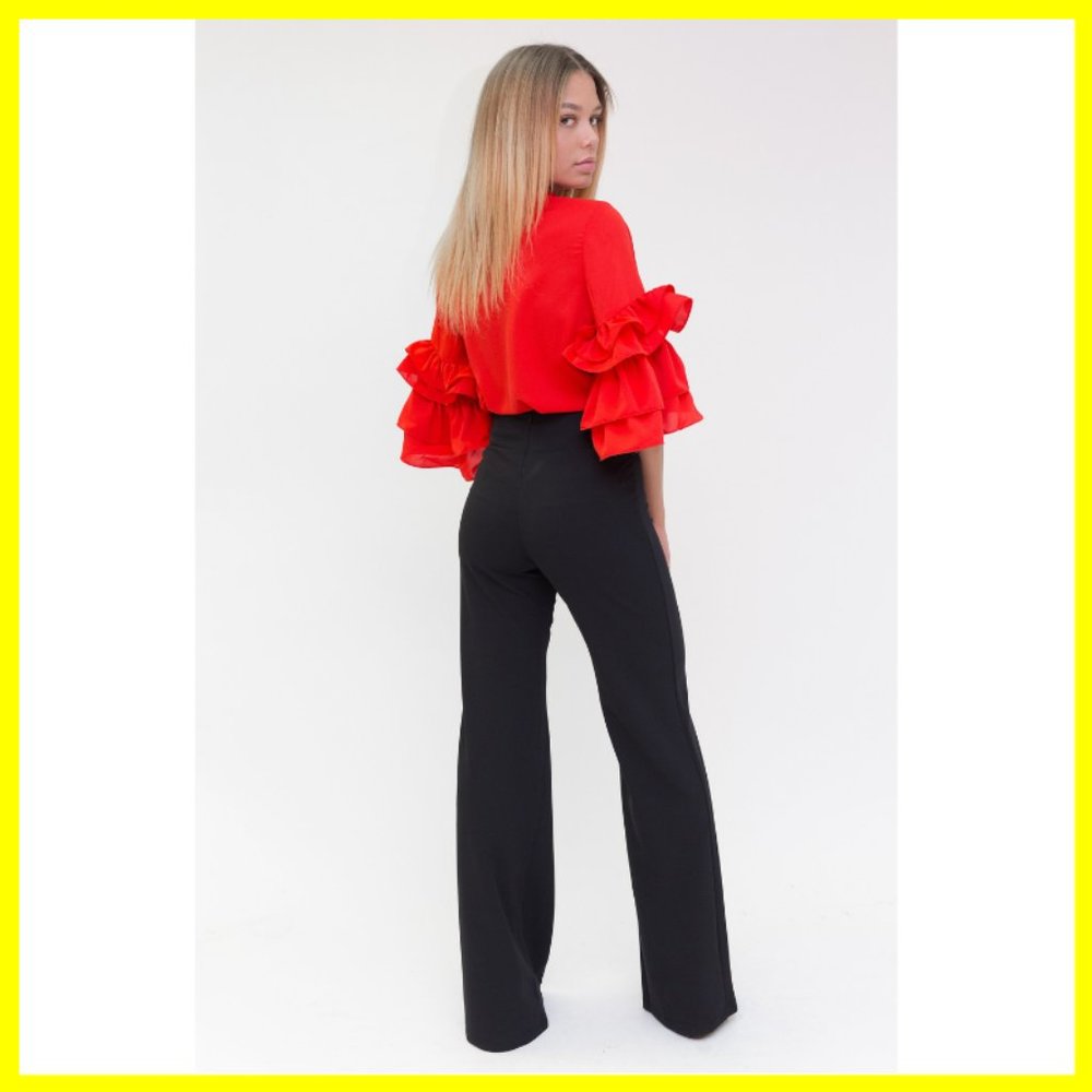 NWT Ruffled Sleeve Blouse with Belt or Tie (Red) - Picture 2 of 2